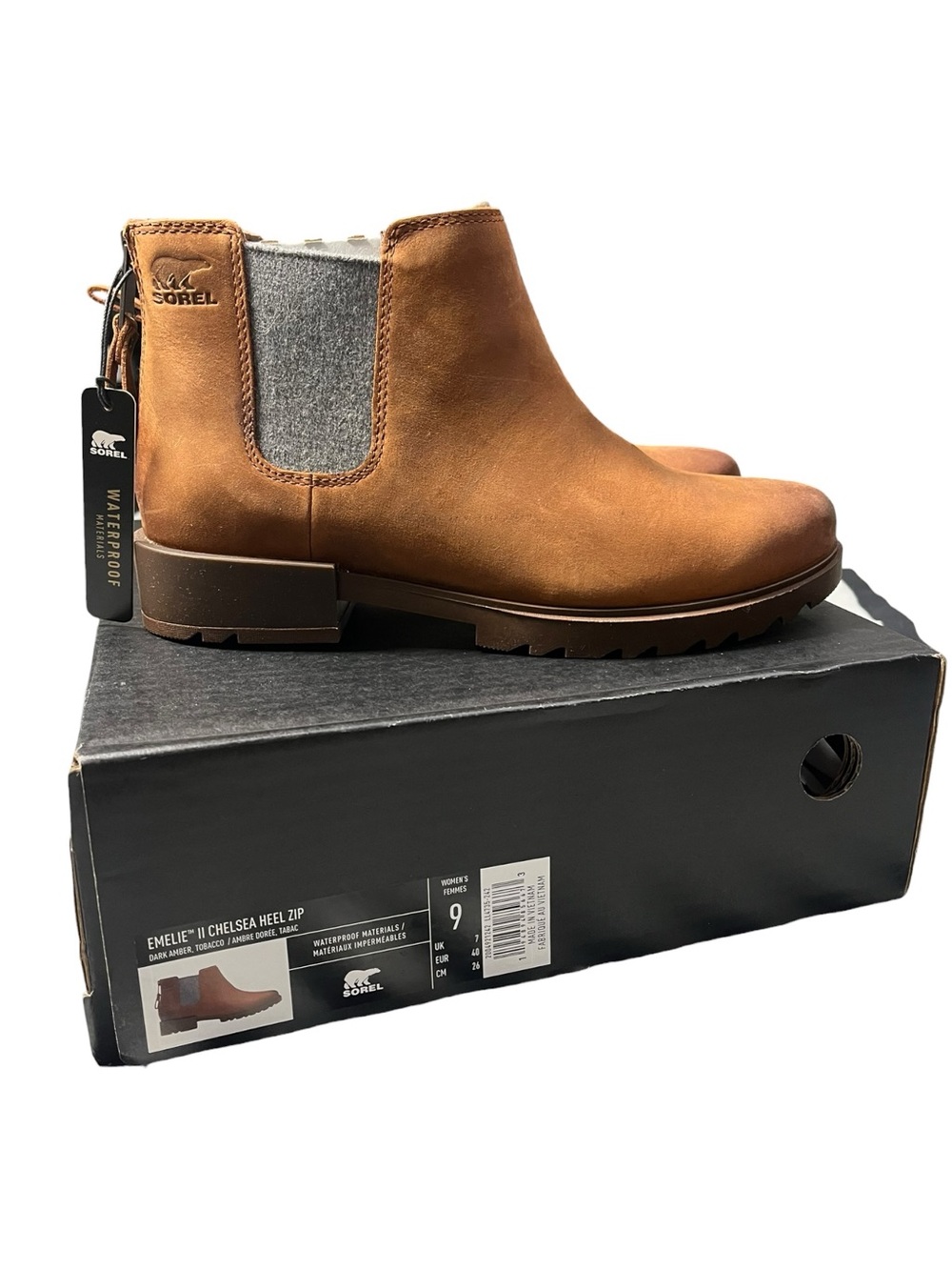 Sorel Emelie II Chelsea Heel Zip Boots Womens 9 Brown Leather Waterproof NWT
